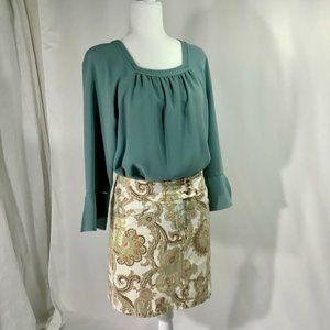 Marc NY Bell Sleeve Blouse Shirt Medium Olive Ivy Green